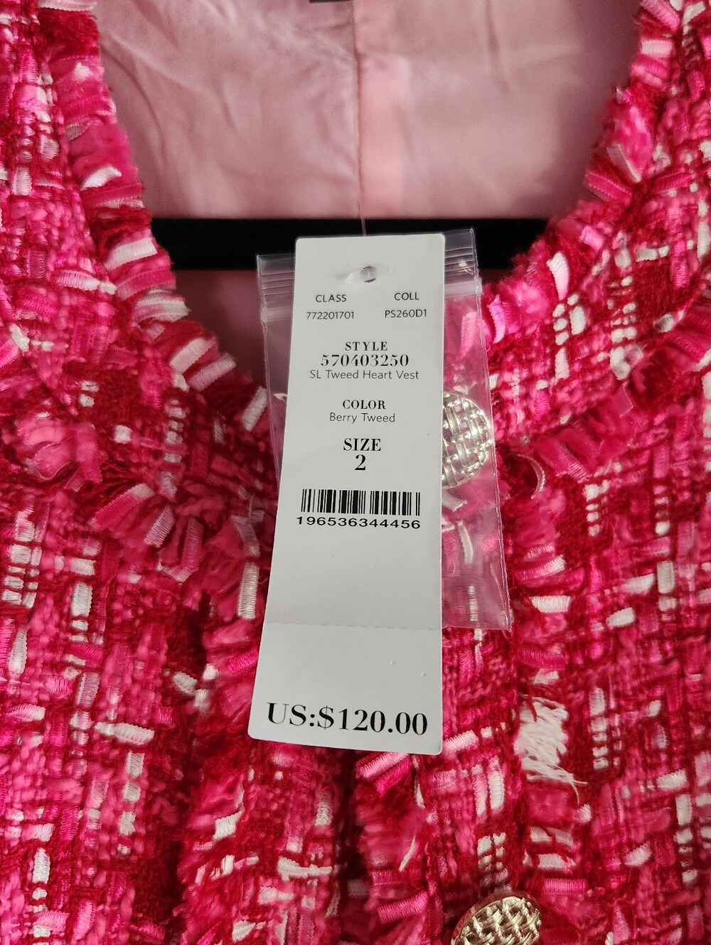 White House Black Market Pink Tweed Jacket Vest
